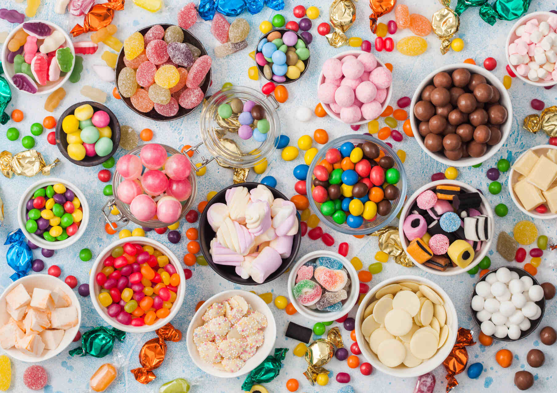 An assortment of different types of candy to highlight what you can and can't eat while wearing braces.