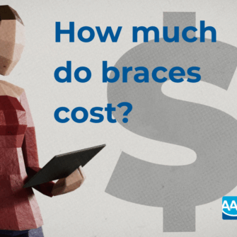 Image of an animated women researching the cost of braces on an ipad