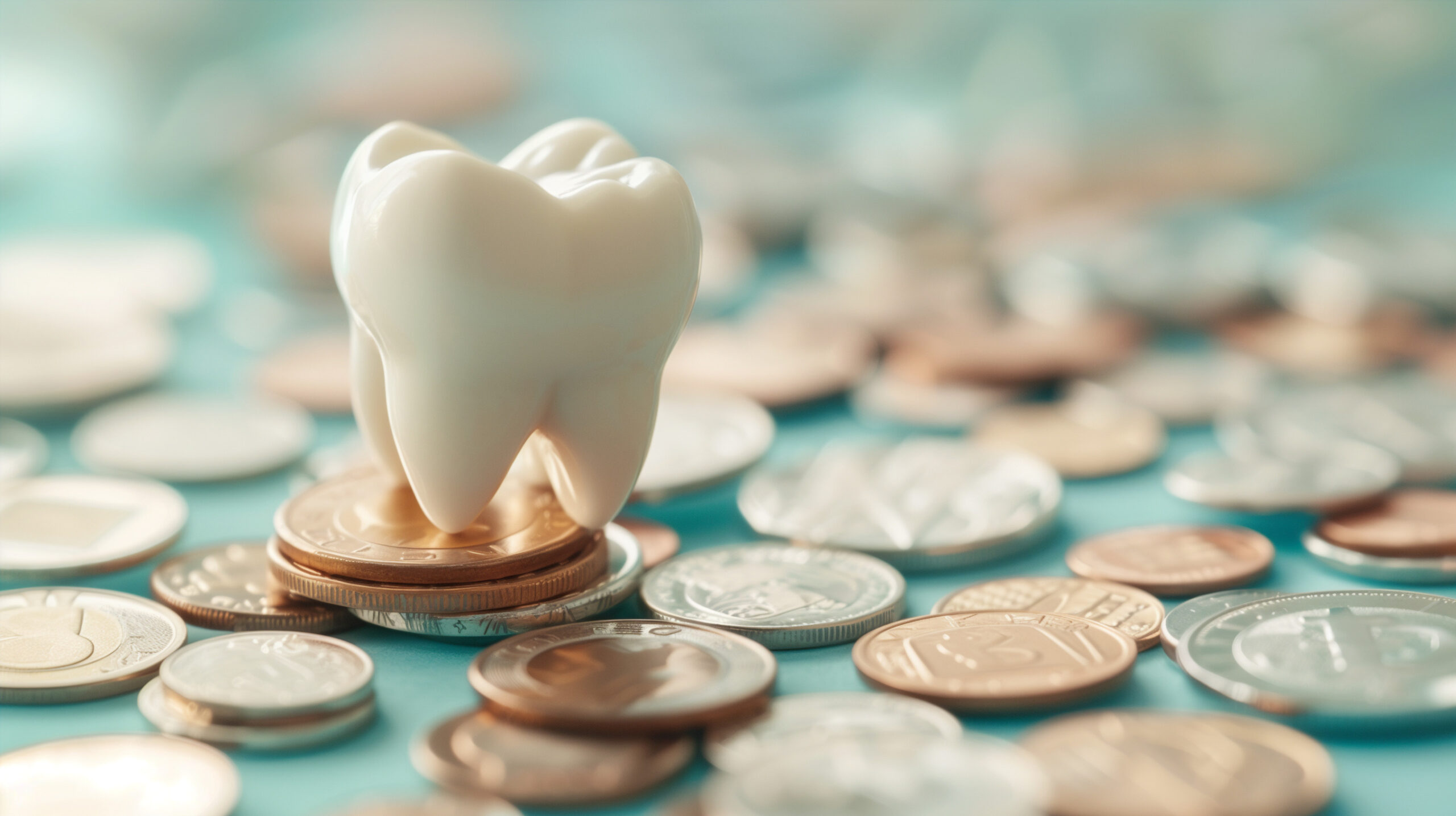 Tooth on coins, representing the payment options available for orthodontic patients.